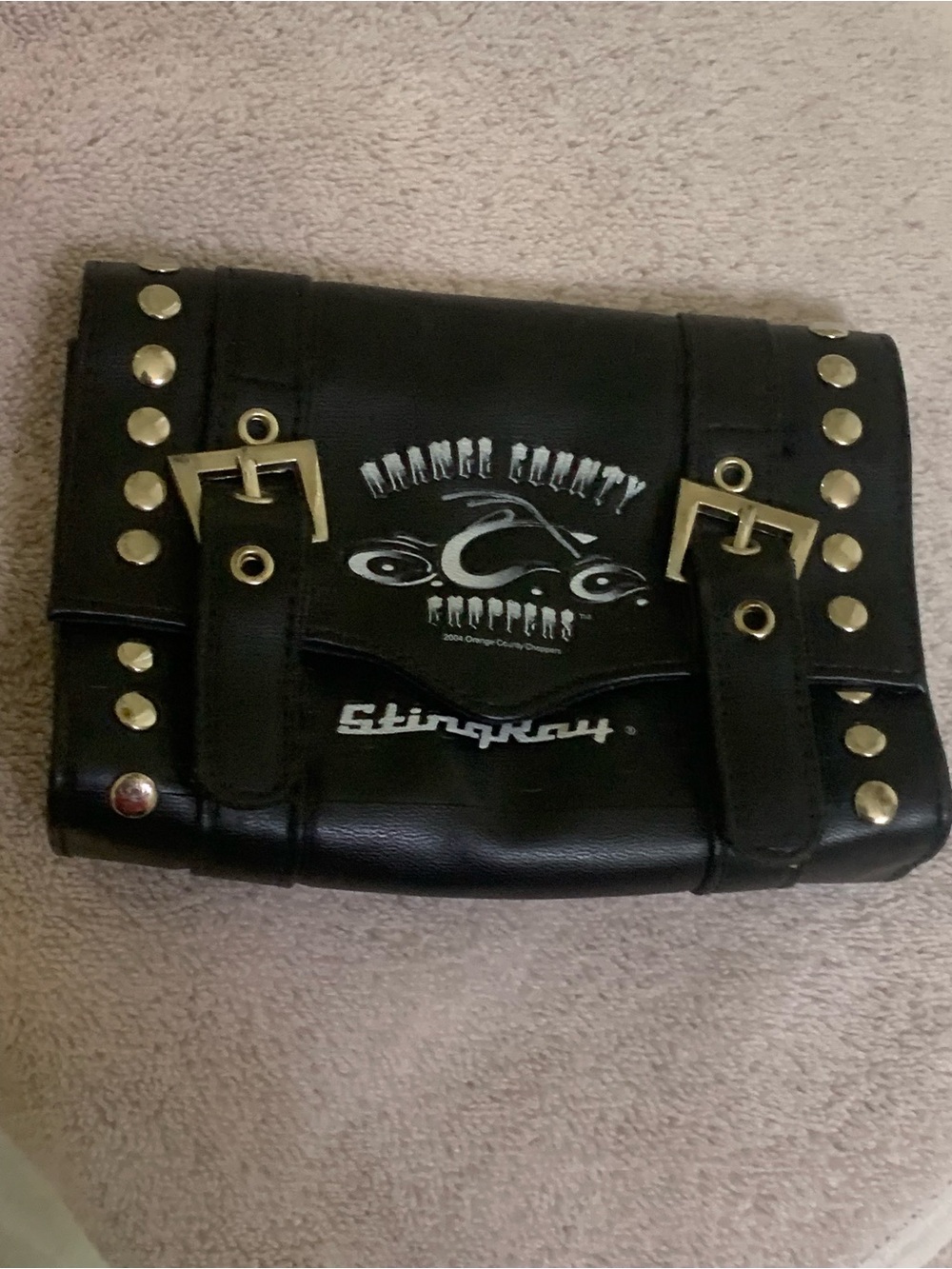Black StingRay Studded Leather Clutch
